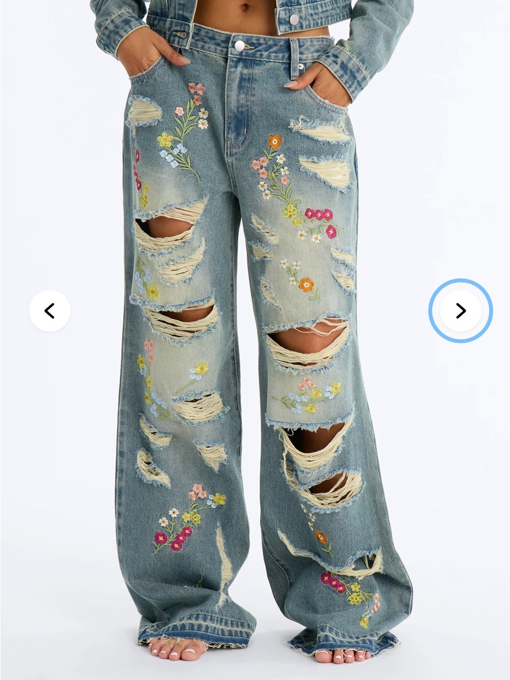 Enchanted Garden Embroidered Ripped Jeans - Vintage Wash